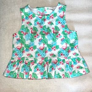 Janie and Jack palm leaf and flamingo peekaboo top
